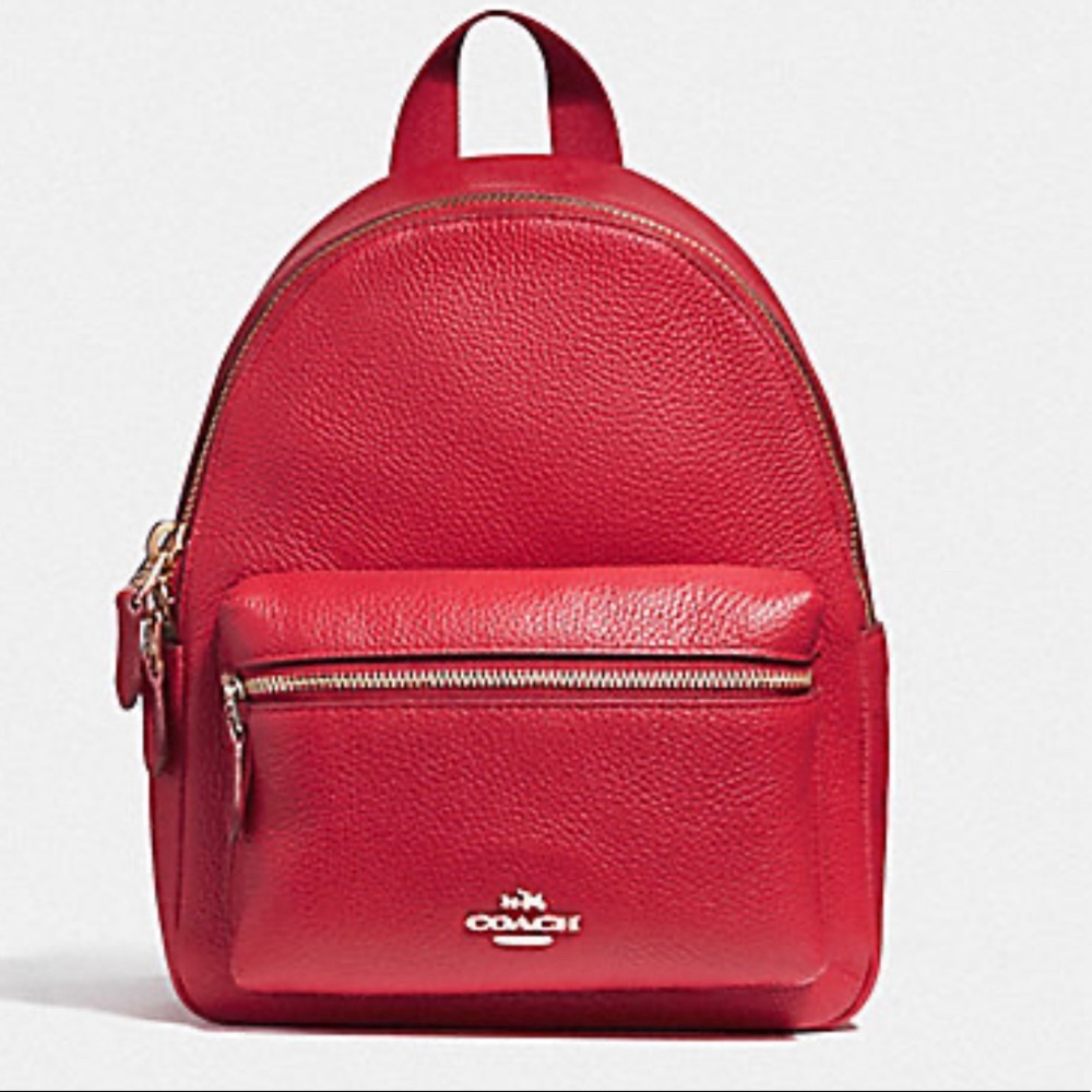 Coach Mini Charlie Red Backpack in Pebble Leather
